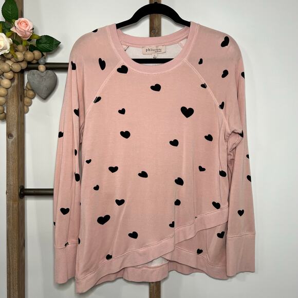Philosophy Long Sleeve Pink and Black Heart Sweatshirt Size Large‎ - Picture 2 of 7